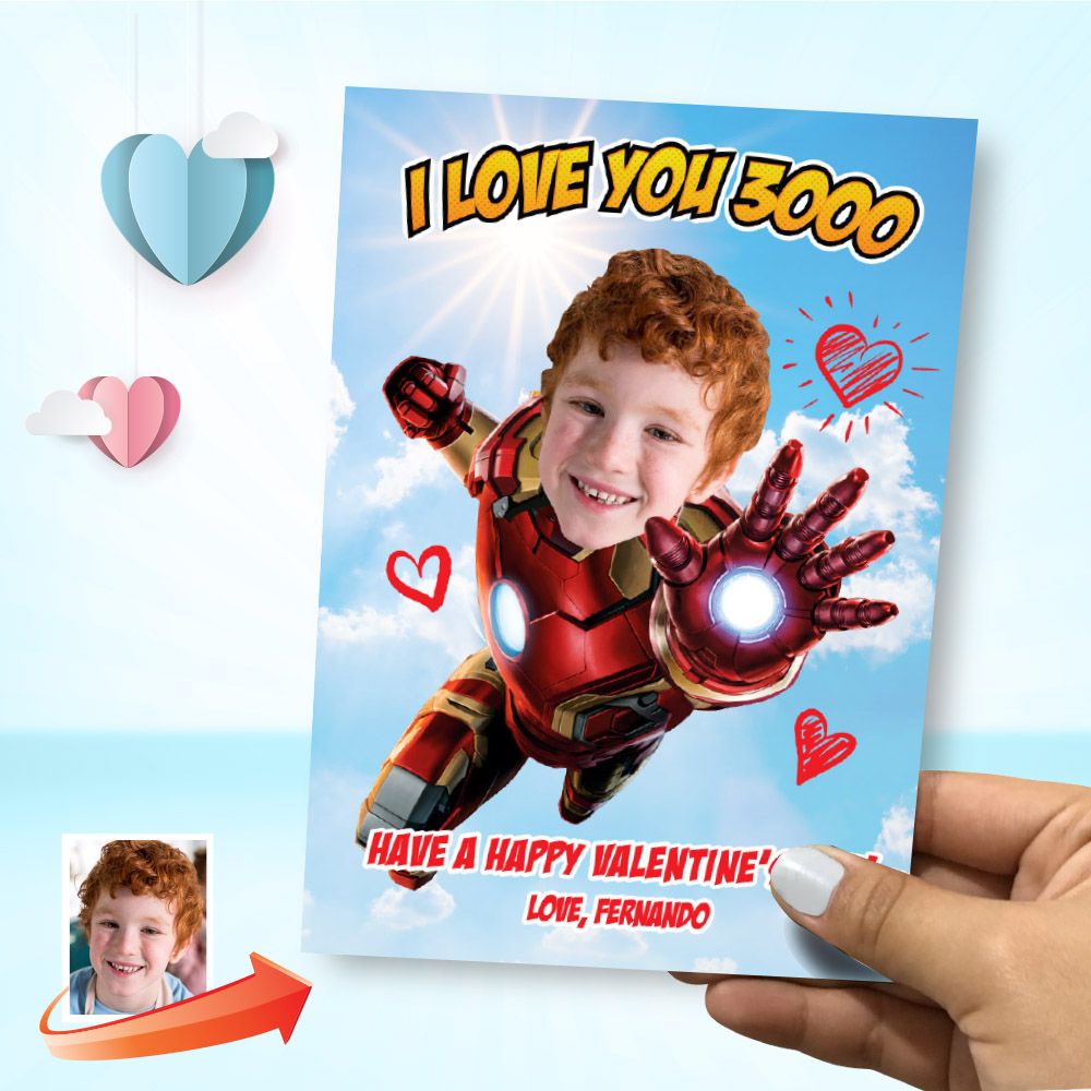 Personalized Ironman Valentines with photo, Valentine themed Ironman, Ironman Digital themed Valentine, Kids Valentine Ironman card. 2242B