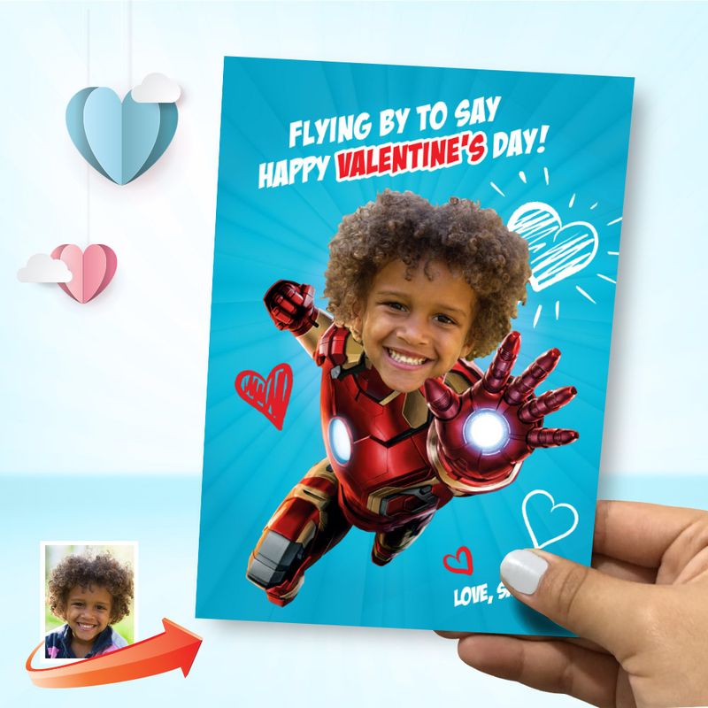 Ironman Valentine&#39;s Day card with photo, Valentine Ironman Digital card, Valentine Ironman kid card, I Love you 3000. Iron Man card. 2242C