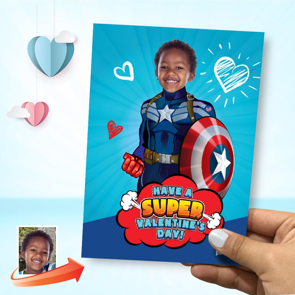 Custom Capt America Valentines with photo, Valentine themed Capt America, Capt America Digital Valentine, Valentine Capt America card. 2243