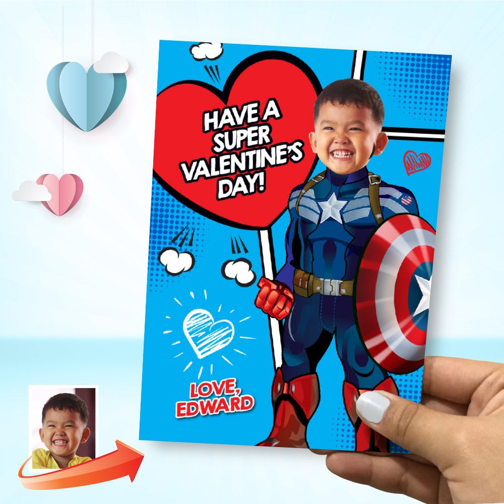 Captain America Valentine&#39;s Day card with photo, Valentine Captain America Digital card, Valentine Captain America kid card. 2243C