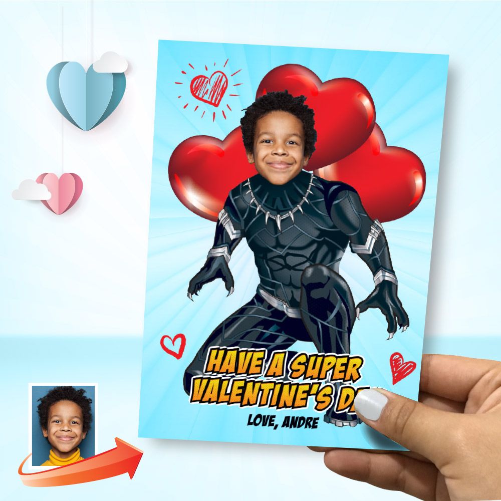 Custom Black Panther Valentines with photo, Valentine themed Black Panther, Black Panther Digital Valentine, Valentine Black Panther card. 2244