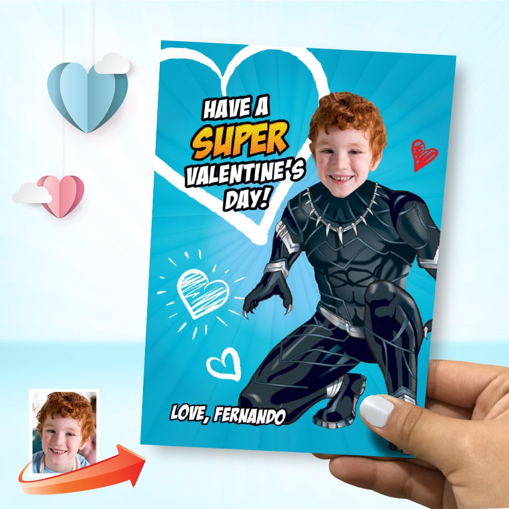 Black Panther Valentine&#39;s Day card with photo, Valentine Black Panther Digital card, Valentine Black Panther kid card. 2244C
