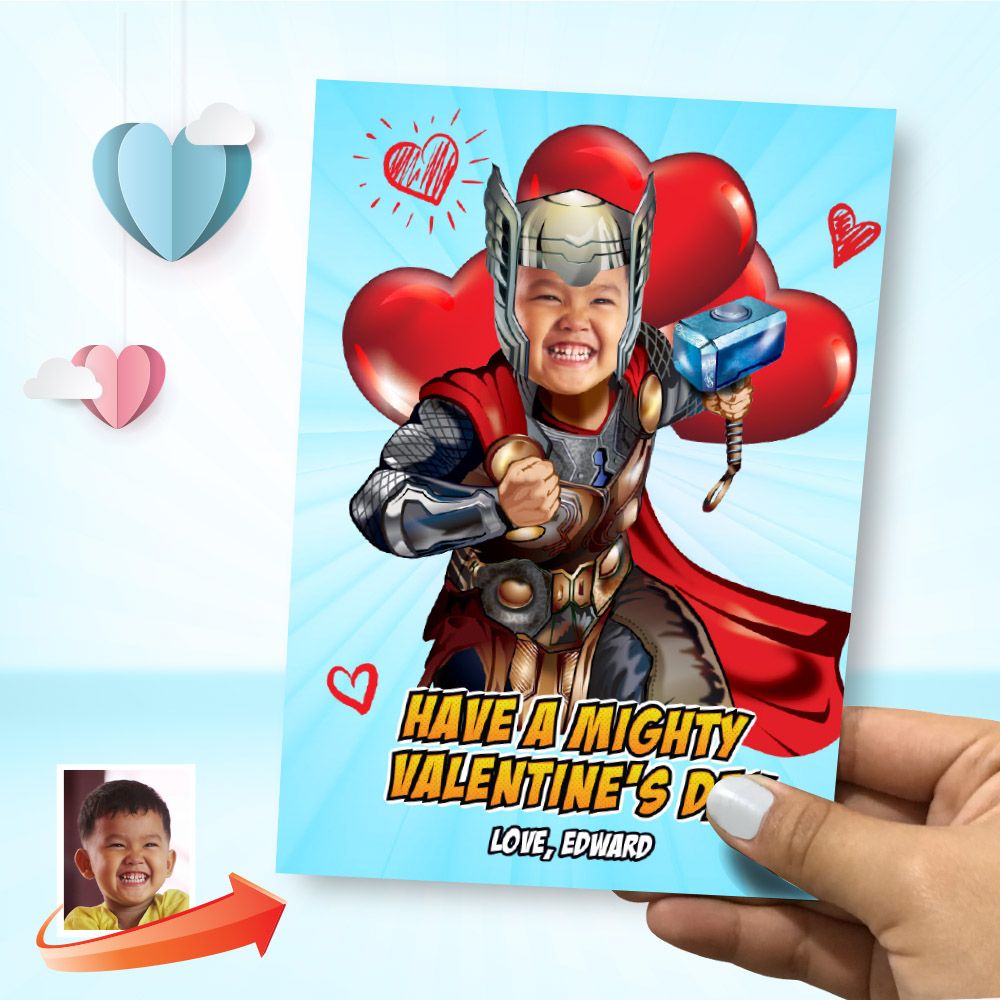 Custom Thor Valentines with photo, Valentine themed Thor, Thor Digital Valentine, Valentine Thor card, Valentine Thor kid card. 2245