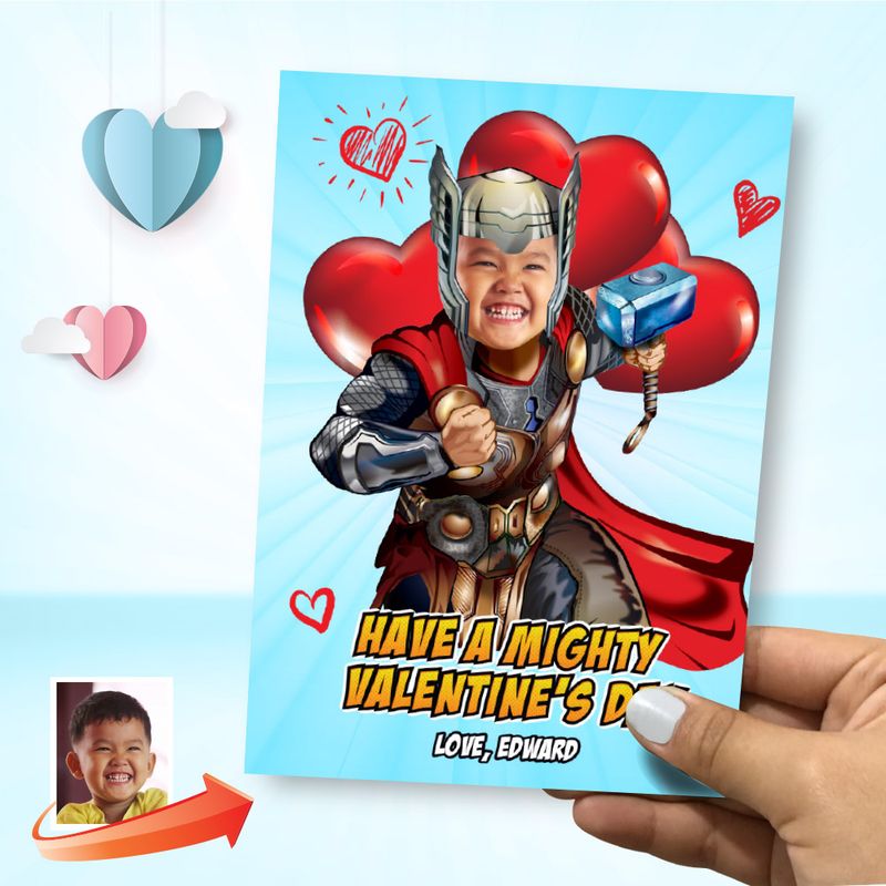Custom Thor Valentines with photo, Valentine themed Thor, Thor Digital Valentine, Valentine Thor card, Valentine Thor kid card. 2245