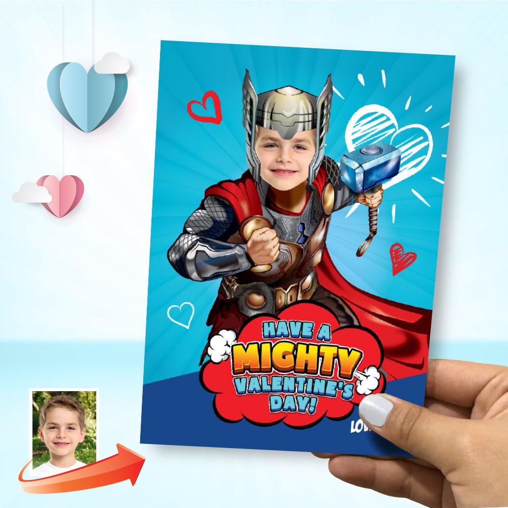 Valentines Thor with photo, Valentine themed Thor, Thor Digital themed Valentine, Kids Valentine Thor card, Thor Valentine&#39;s Day card. 2245B