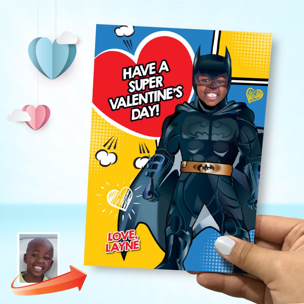 Custom Batman Valentines with photo, Valentine themed Batman, Batman Digital Valentine, Valentine Batman card. 2247