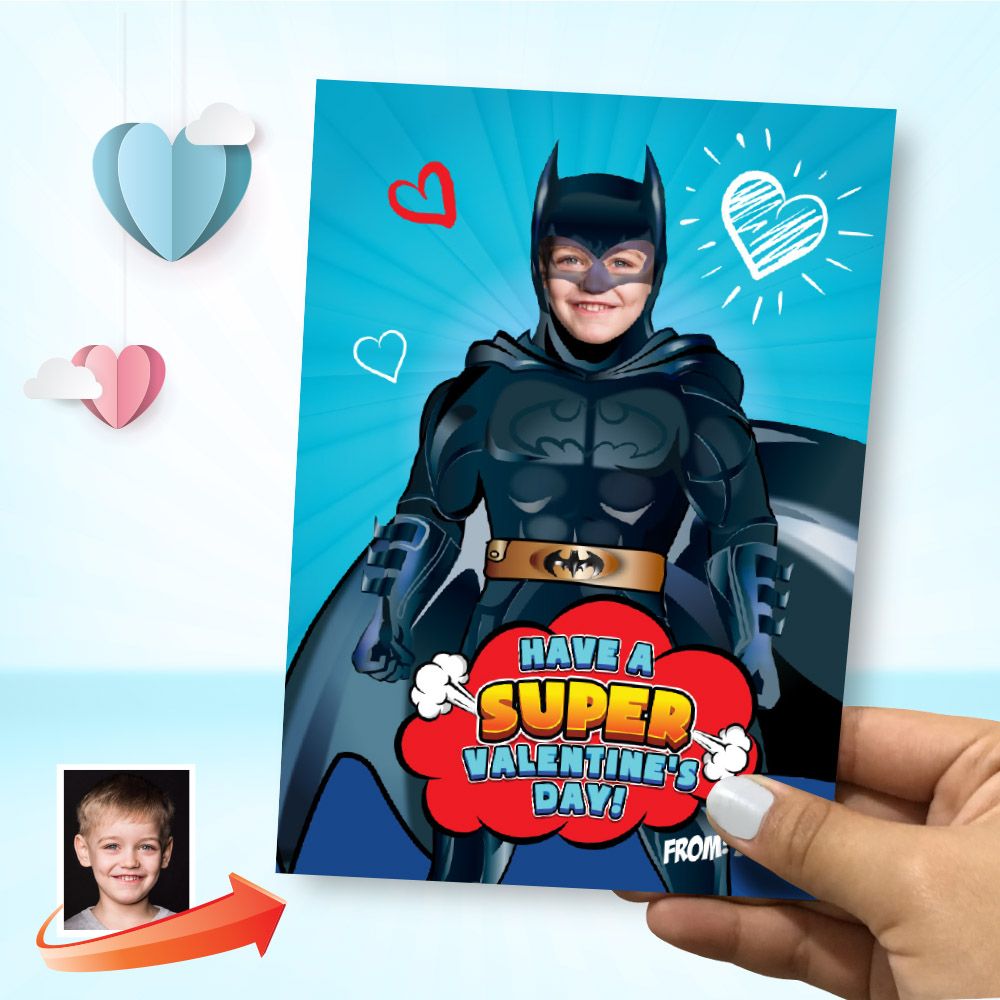 Batman Valentine&#39;s Day card with photo, Valentine Batman Digital card, Valentine Batman kid card. 2247C