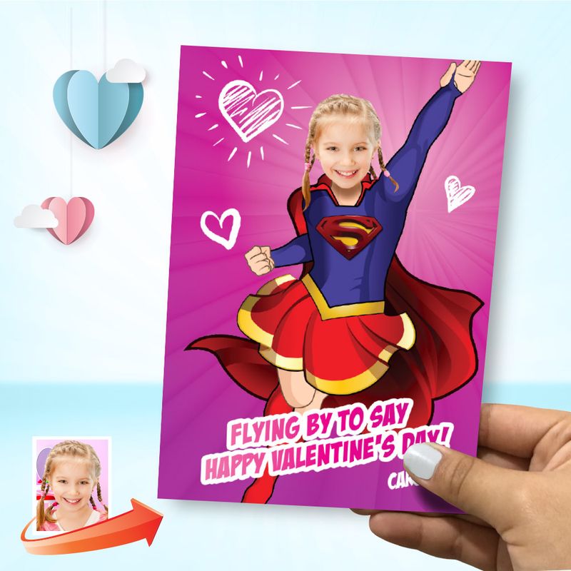 Custom Supergirl Valentines with photo, Valentine themed Supergirl, Supergirl Digital Valentine, Valentine Supergirl card. 2249