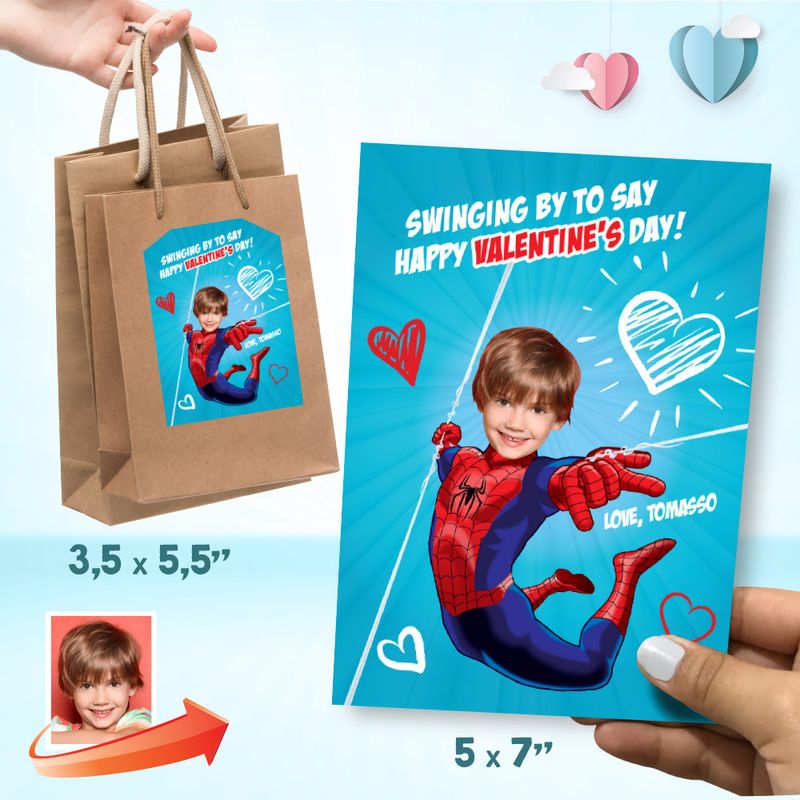 Custom Spiderman Valentines with photo, Valentine themed Spider-man, Spiderman Digital card themed Valentine, Valentine Spider-verse. 2232F