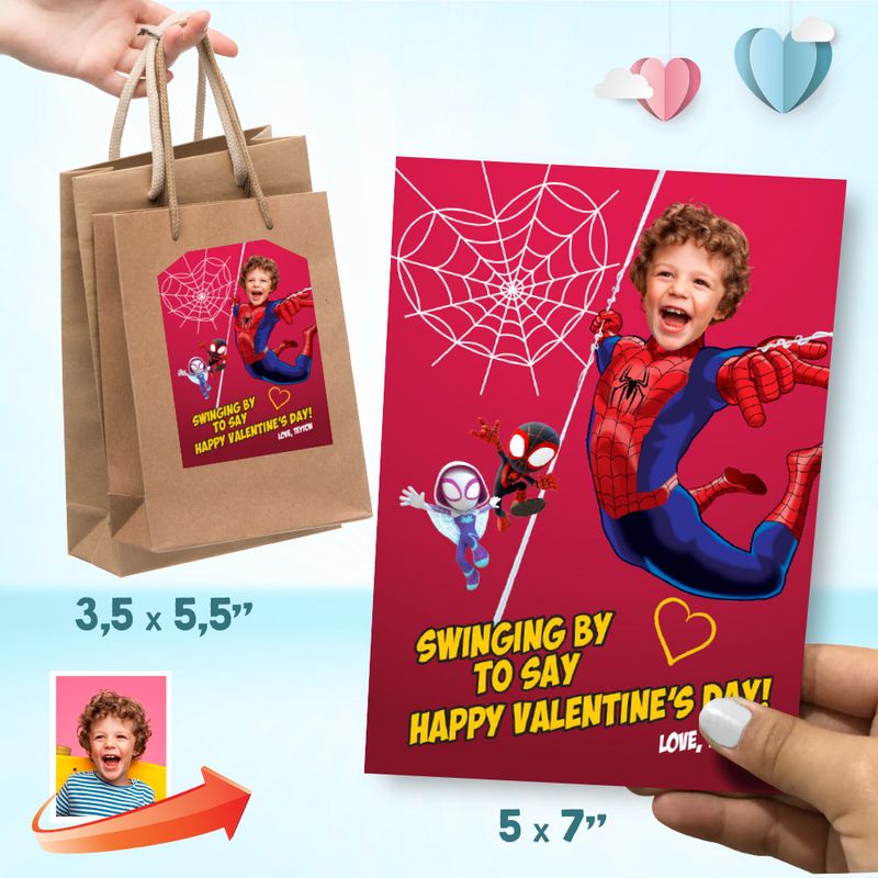 Spiderman Valentines card, Spidey Valentines card, Valentines themed Spiderman, Spider-man card themed Valentine, Superhero Valentine. 2232A
