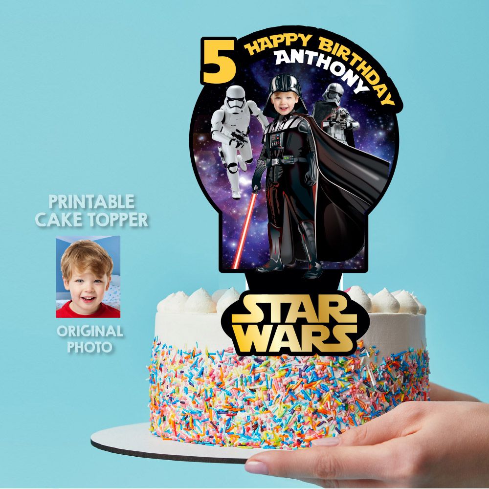 Darth Vader Cake topper with photo, Printable Star Wars Dark Side cake decor, Star Wars Darth Vader cake decor, Darth Vader Cake ideas. 2256