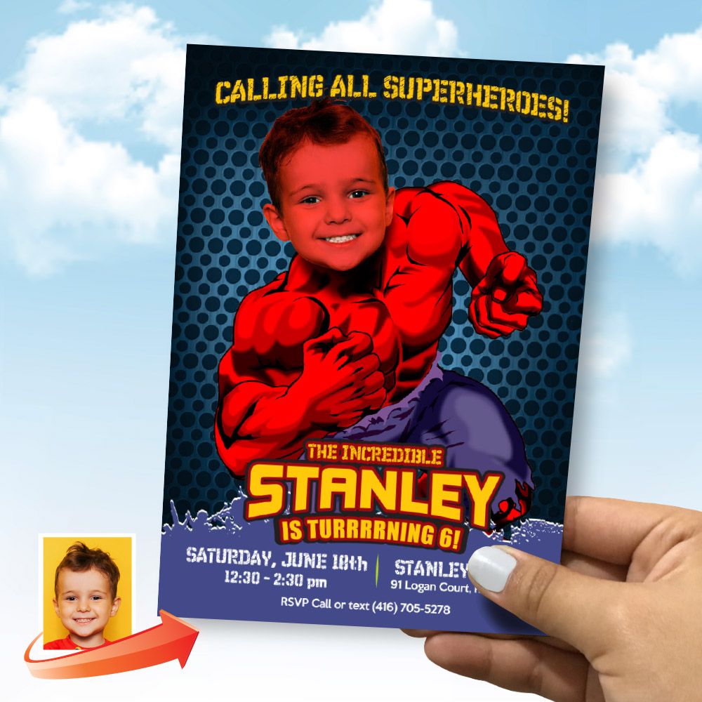 Red Hulk Birthday Invitation, Red Hulk theme party, Red Hulk Digital Invite, Red Hulk Party Invite, Red Hulk photo Invitation. 092