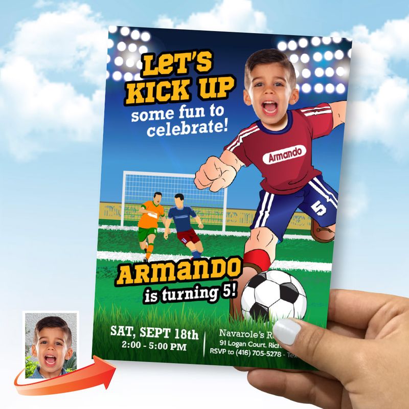 Custom Soccer birthday Invitation with photo, Soccer photo invitation, Soccer digital invite, Soccer party flyer, Invitacion de futbol. 2241