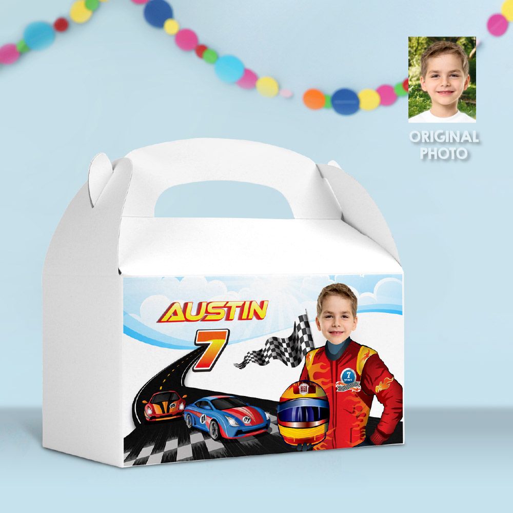 Personalized Race Car Gable Box label, Race Car Gable Box with photo, Race Car Gable Box Party favors, Gable Box themed Race Car. 926GB