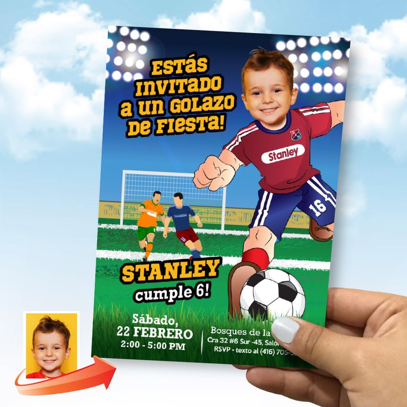 Invitación de Futbol con foto, Invitacion Fiesta Futbol DIM, Fiesta tema Independiente Medellín, Invita Digital Futbol, Futbol Español. 2241IN