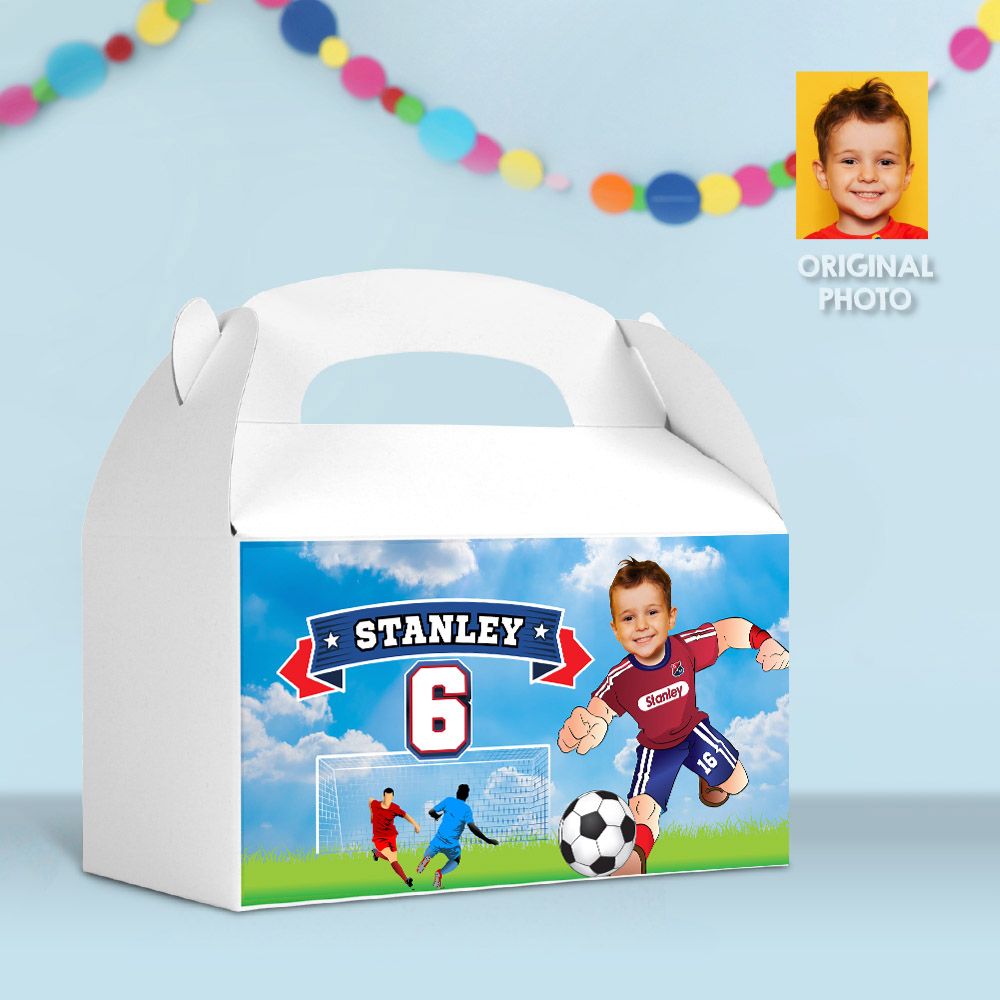 Personalized Futbol Gable Box label, Soccer Gable Box with photo, Soccer Gable Box Party favors, Futbol DMI Gable Box with photo. 2241GB