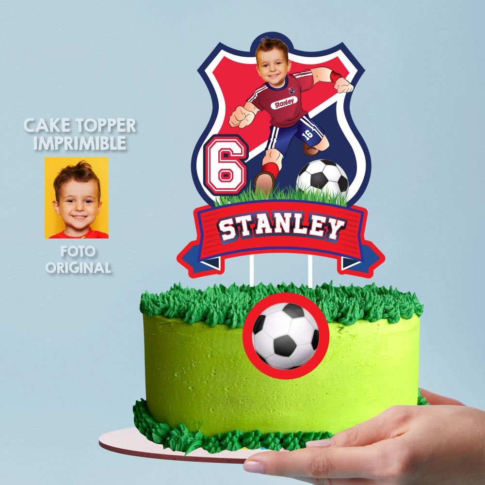Futbol Cake topper con foto, Cake topper DMI futbol, Decoracion Torta Futbol Colombia, Torta DMI Medellin ideas, Cake soccer español. 2241CT