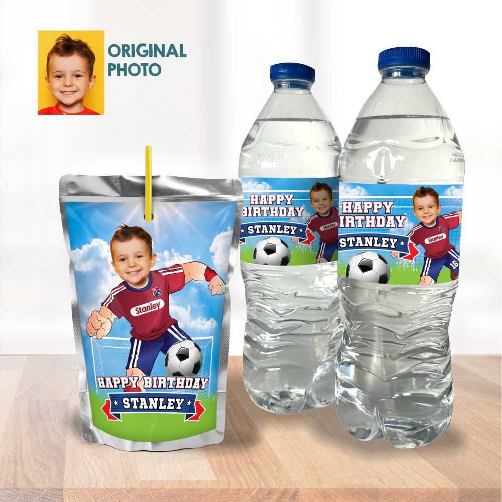 Personalized Futbol water wrappers, Socceer water labels, Futbol DMI cumpleanos, Futbol Capri sun labels, Futbol etiquetas jugos. 2241WJ