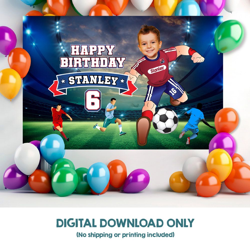 Telon personalizado de futbol con foto, Futbol cumpleaños Backdrop, Futbol Banner con foto, DMI Futbol Backdrop, Futbol DMI decoracion fiesta. 2241BB