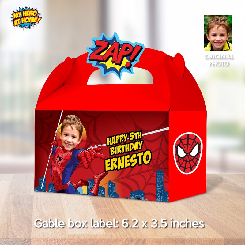 Personalized Spider-Man Gable Box label, Spiderman Gable Box with photo, Spiderman Gable Box Party favors, Spider-Man Box party favor. 101GB