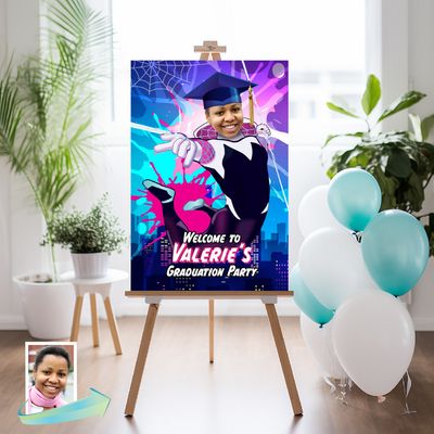 Personalized Spider girl Graduation Welcome sign with photo, Spidergirl Graduate welcome sign, Girl Spider-verse graduate welcome. 2280B