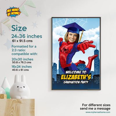 Custom Spider woman Graduation Party Welcome sign with photo, Spider Girl Graduation welcome party, Spider-Girl graduation Sign Print. 2280