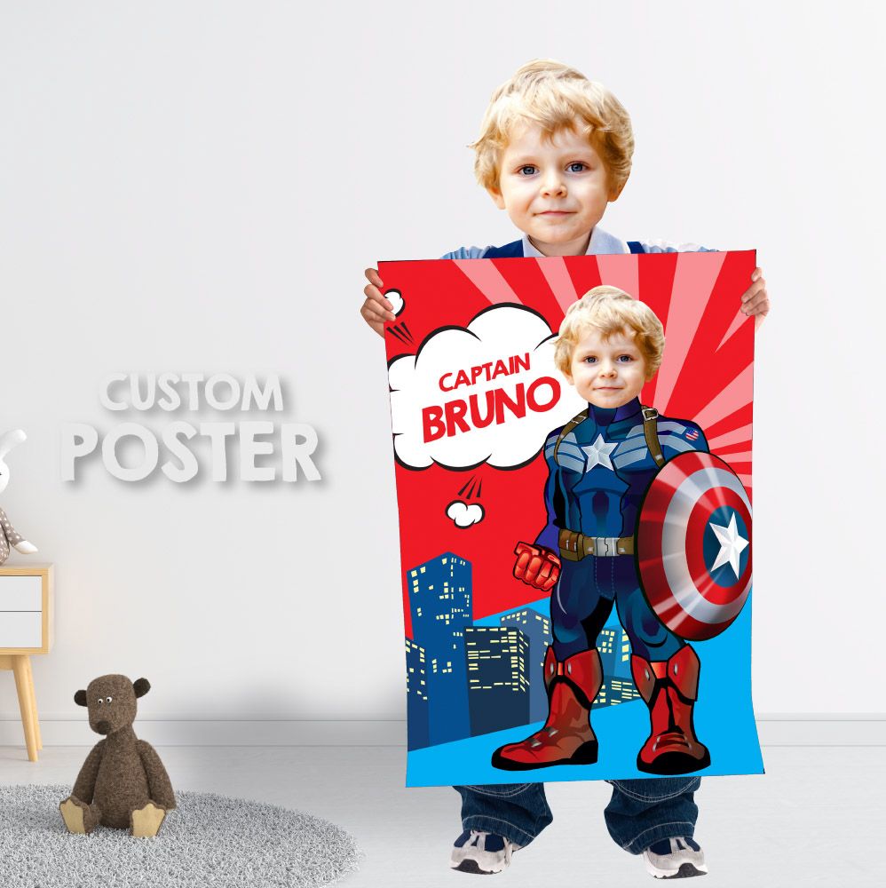 Capt America Poster with photo, Capt America room Decor, Capt America Gift with photo,  Personalized Captain America Printable Gifts. 075PG