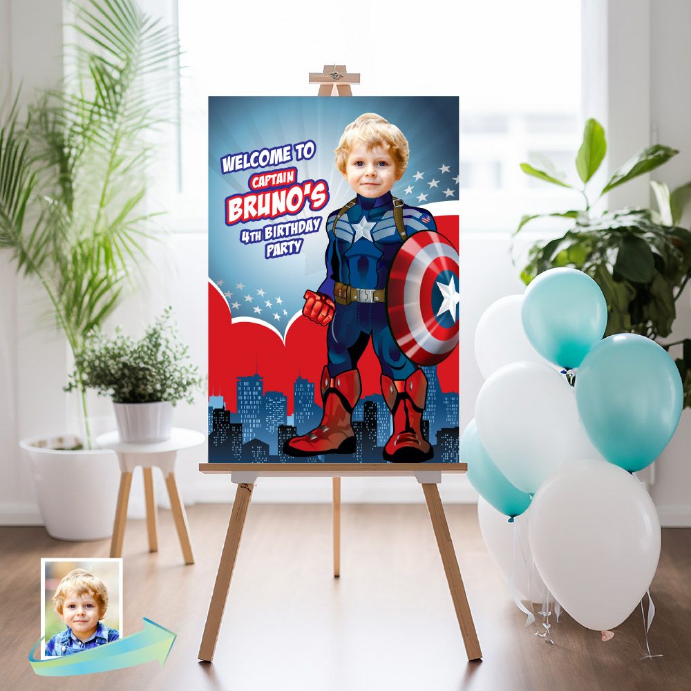 Captain America Welcome sign with photo, Captain America welcome party, Captain America Party Entrance Sign, Capt America Welcome sign. 075WS