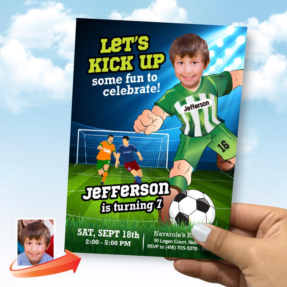 Personalized Soccer birthday Invitation with photo, Soccer photo invite, Soccer birthday party flyer, Invitacion futbol Atletico. 2279IN