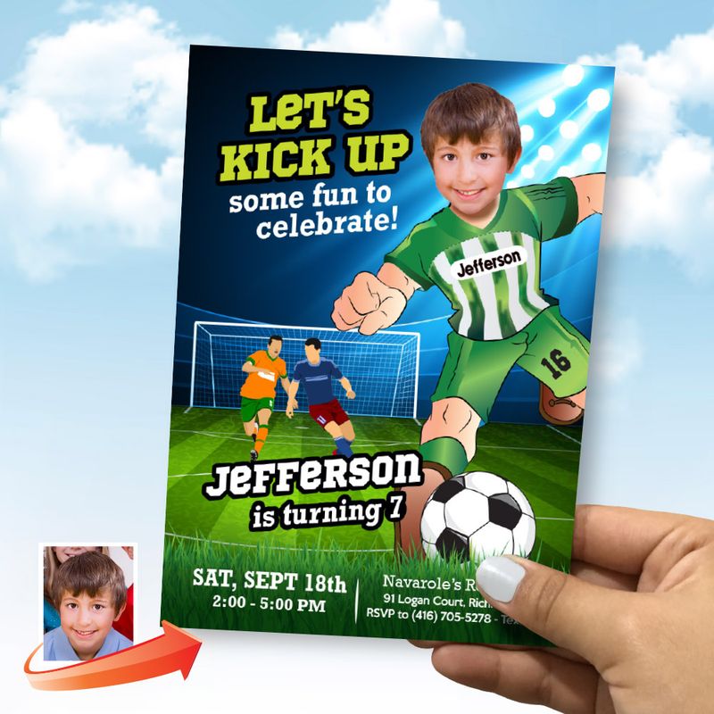 Personalized Soccer birthday Invitation with photo, Soccer photo invite, Soccer birthday party flyer, Invitacion futbol Atletico. 2279IN