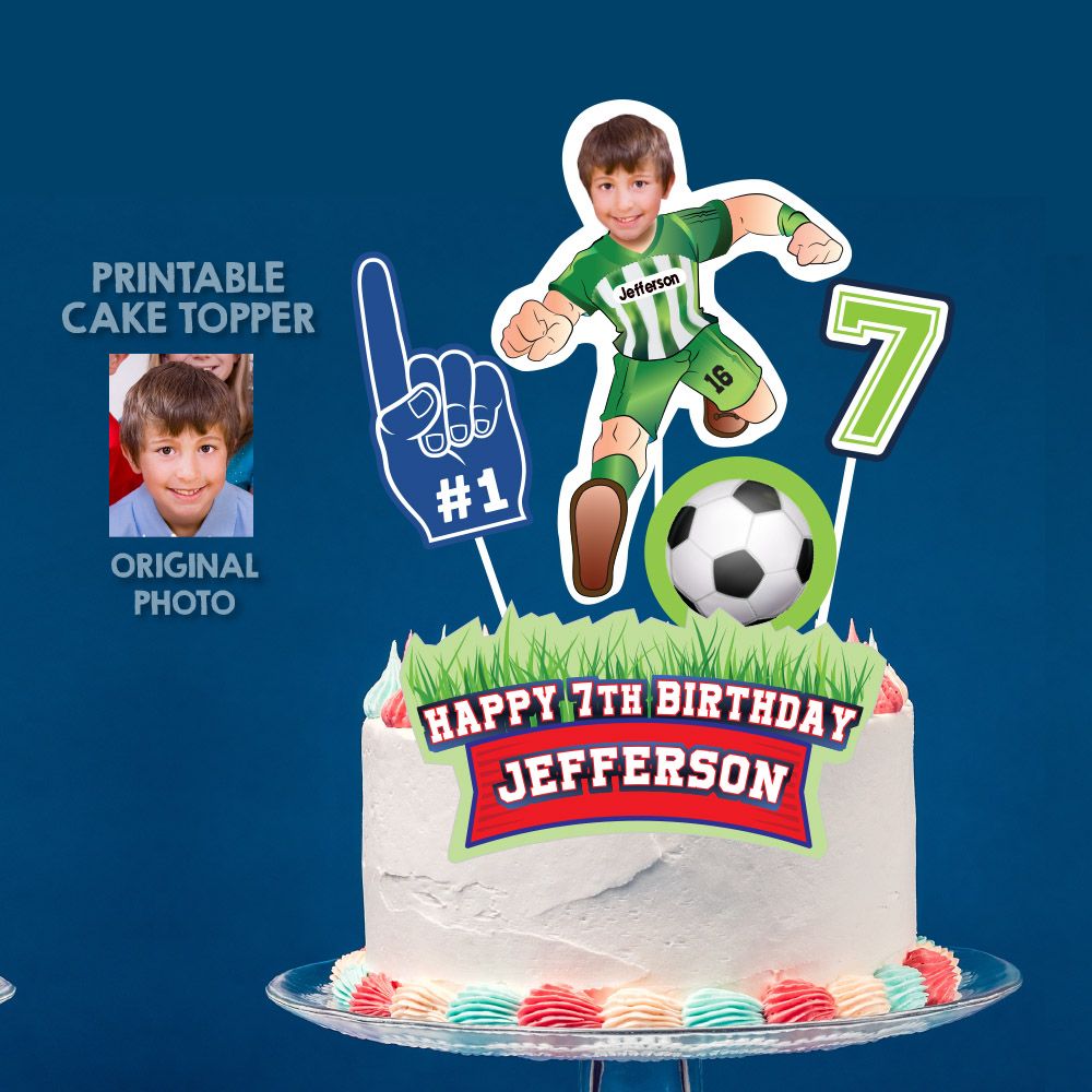 Futbol Cake topper with photo, Cake topper futbol Atletico, Decoracion Torta Futbol, Soccer Cake topper with photo, Soccer printable cake. 2279CT
