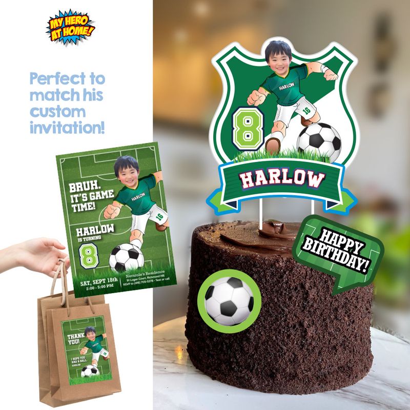 Cake topper with photo themed Soccer, Soccer Cake printable topper, Decoracion Torta Soccer, Easy Soccer cake, Futbol printable cake. 2281CT