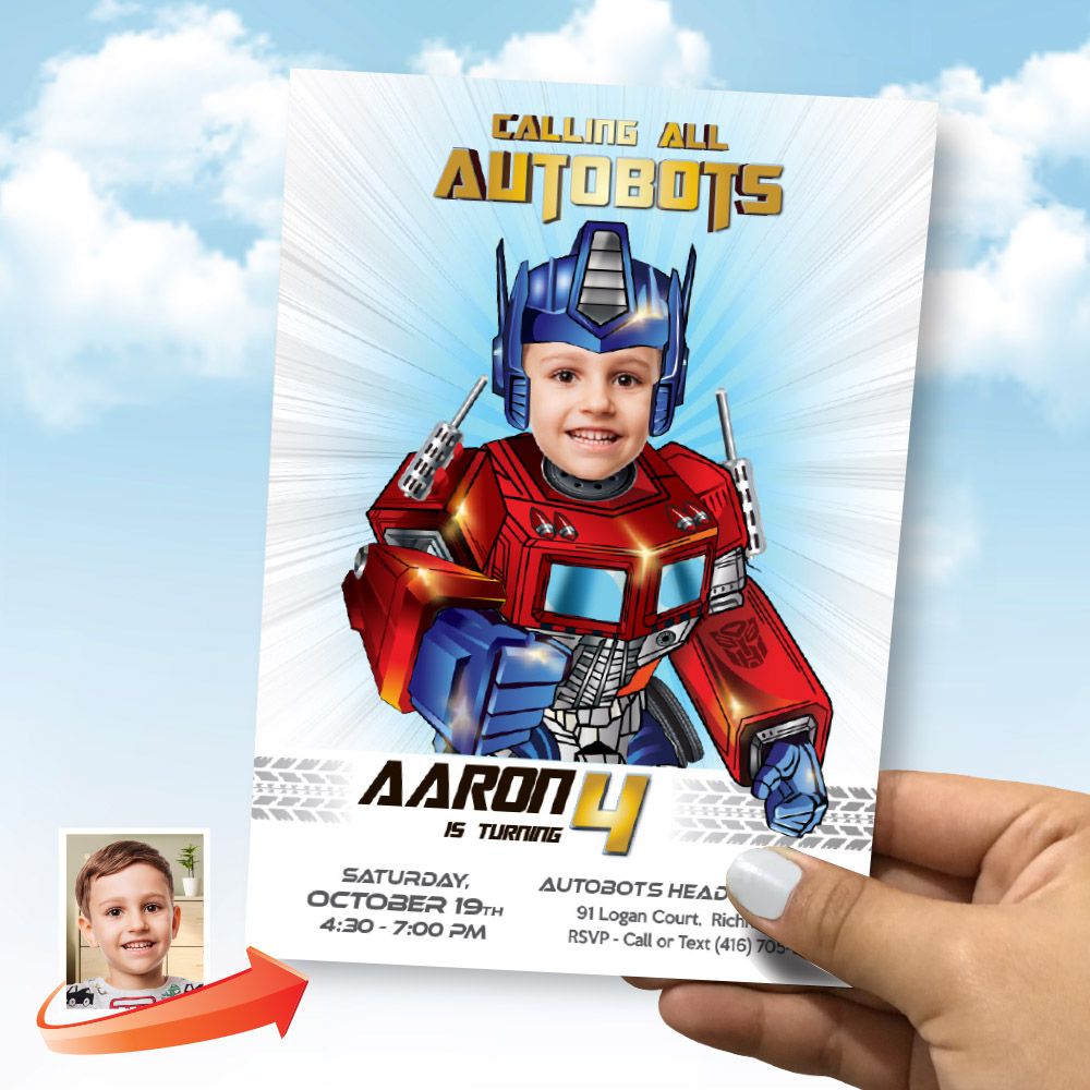 Transformers Optimus Prime Birthday Invitation with photo, Optimus Prime party flyer, Autobots party template, Optimus digital Invite. 2025IN