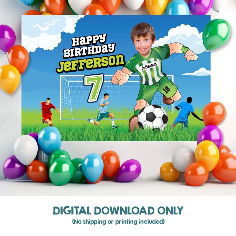 Backdrop Soccer Party with photo, Telon cumpleaños de Futbol, Futbol Banner kids party, Backdrop Futbol party decoration. 2279BB