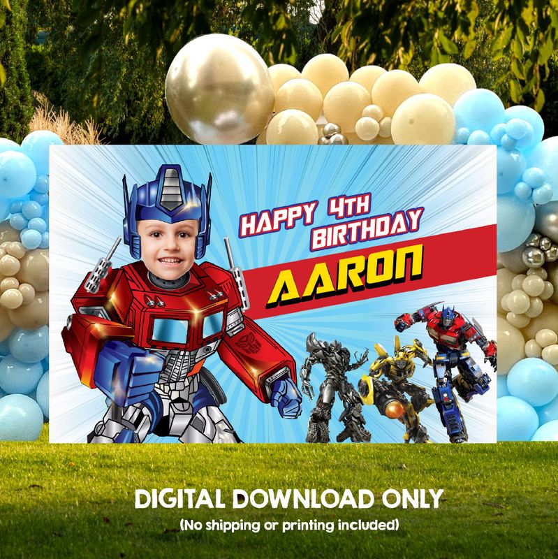 Optimus Prime Banner with photo, Custom Optimus Prime Birthday Backdrop, Party Banner themed Optimus, Transformers party Backdrop, Optimus Prime party decor. 2025BB