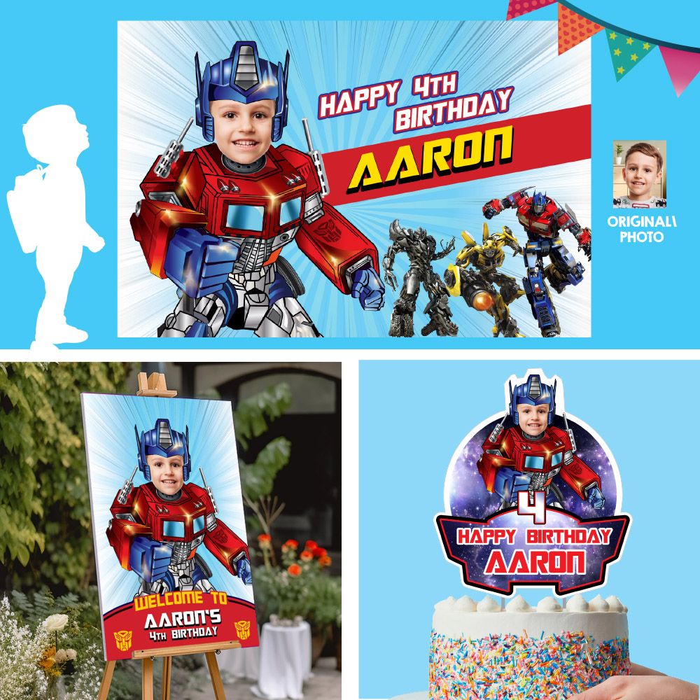 Bundle Optimus Prime Party decoration, Transformers Optimus Banner / Backdrop, Autobots Optimus Cake Topper, Optimus Welcome Sign. 2025B4