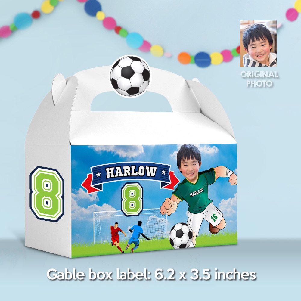 Custom Soccer Gable Box design with child as his favorite player, Soccer Gable Boxes gifts, Futbol Gable Box Party favors. 2281GB