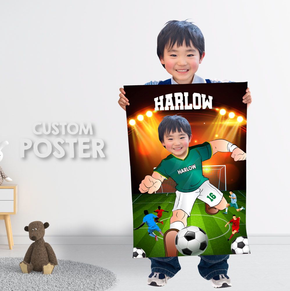 Printable Soccer gifts with child as his favorite player and team, Soccer Print Personalized with photo, Printable gifts of futbol. 2281PG
