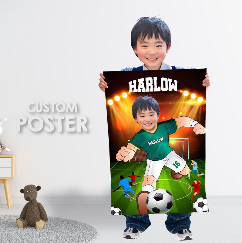 Printable Soccer gifts with child as his favorite player and team, Soccer Print Personalized with photo, Printable gifts of futbol. 2281PG