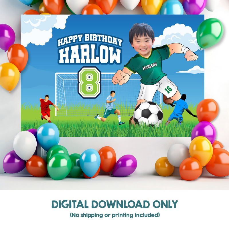 Soccer Backdrop Party decoration with photo, Telon cumple tema Futbol Deportivo,  Soccer Banner kids party, Soccer team kid&#39;s party banner. 2281BB