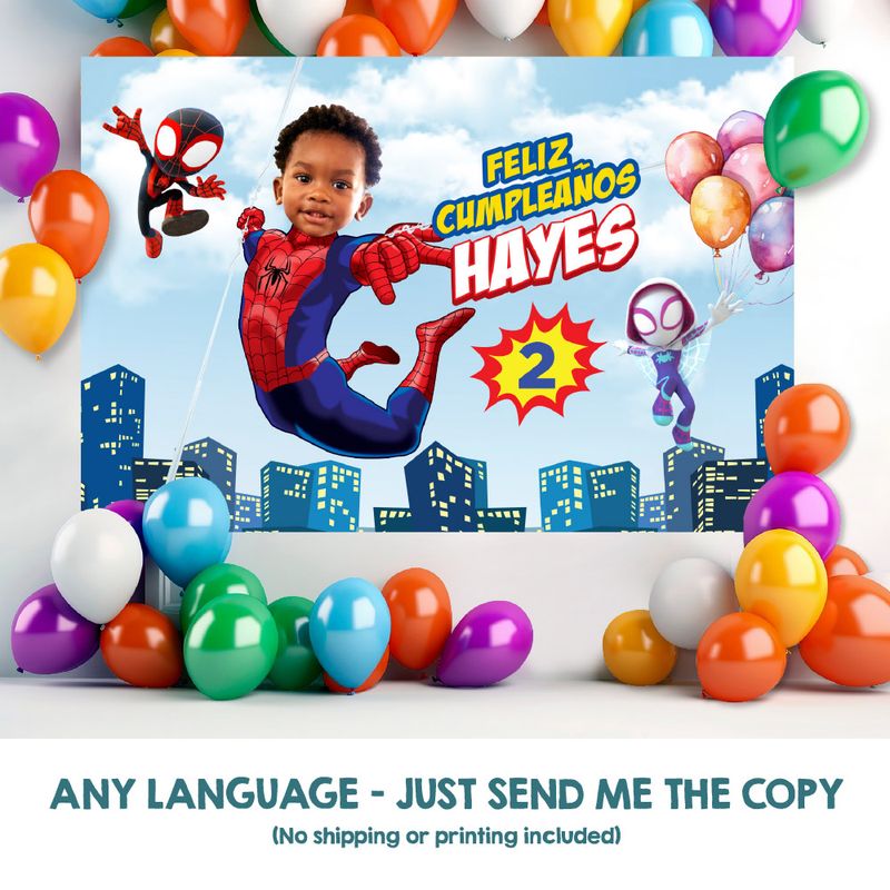 Spidey Banner with photo, Custom Spidey Birthday Backdrop, Spidey Backdrop, Spidey decor, Telon Fiesta Spidey, Spidey party banner. 740BB