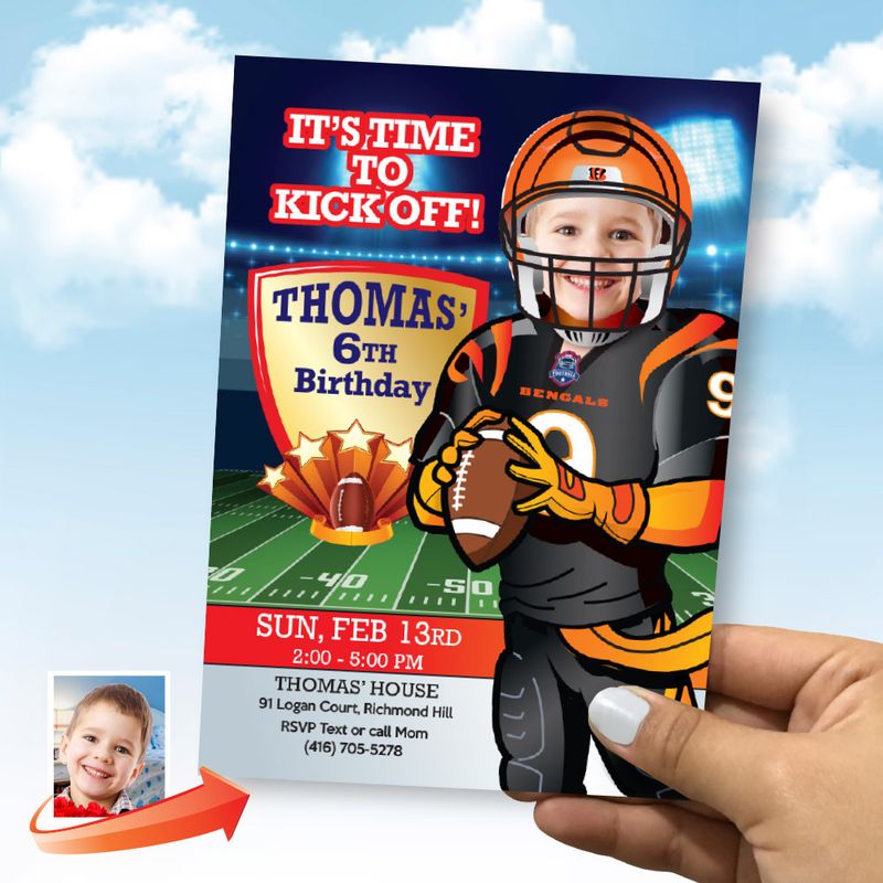 Cincinatti Bengals Birthday Invitation, Cincinatti Bengals Party, Cincinatti Bengals digital, Bengals thank you, Bengals favor tags. 567C