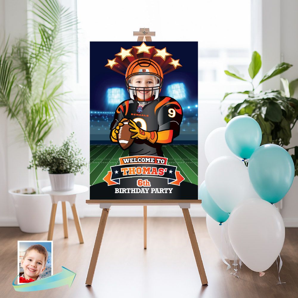 Personalized Bengals Welcome sign with photo, welcome party with photo Bengals themed, Football Bengals Entrance birthday party. 567WS