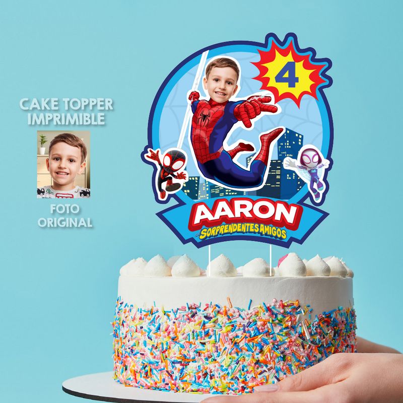 Spidey Cake topper con foto, Cake topper de Spidey, Decoracion Torta Spidey con foto, Torta Spidey personalizada, Spidey decoración cake. 2282CT