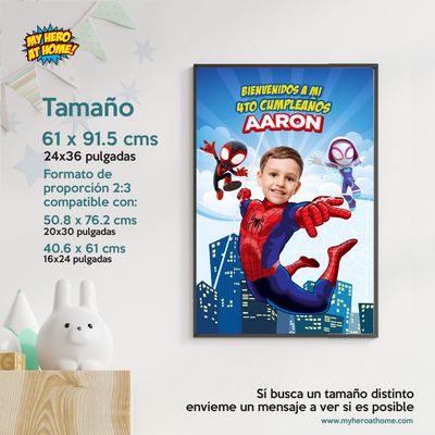 Letrero de bienvenida de Spidey con foto, Cartel de Spidey de bienvenida para fiesta, Cartel Bienvenidos cumpleaños tema Spidey. 2282WS