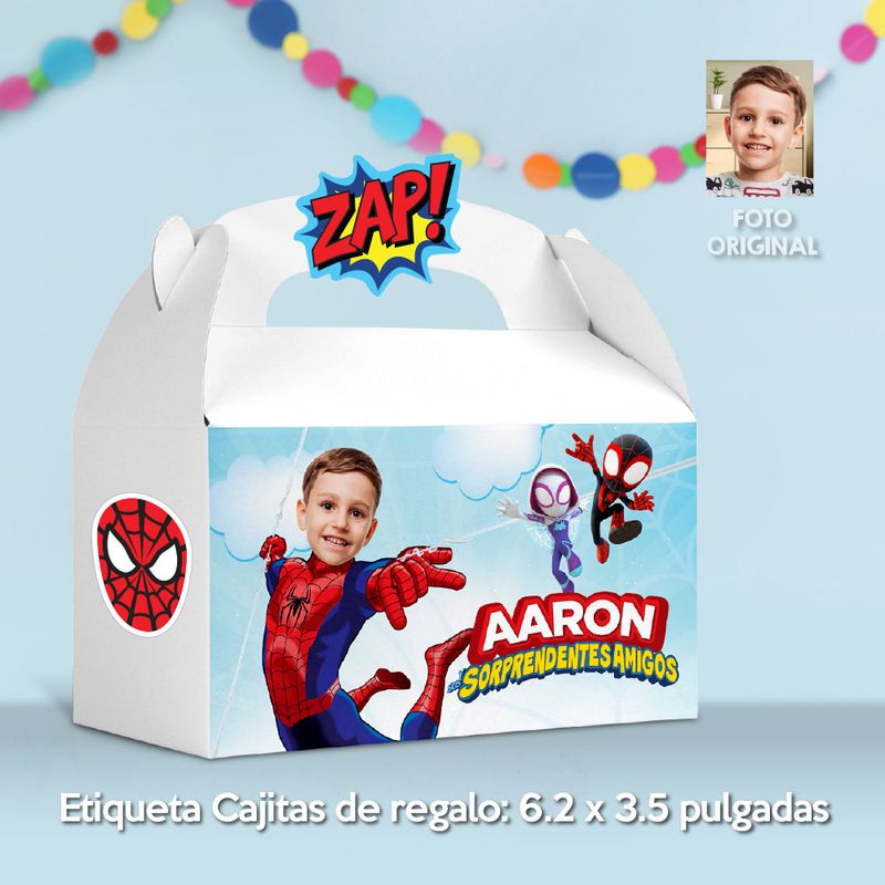 Etiquetas personalizadas para cajitas de Spidey, Cajitas de regalo tema Spidey, Spidey Gable Box etiquetas, Spidey Box party favor. 2282GB