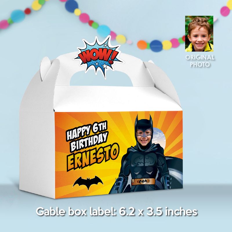 Personalized Batman Gable Box label, Batman Gift Box with photo, Batman Gable Box Party favors, Batman Box party favor. 215GB