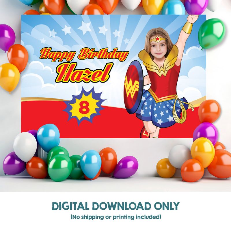 Wonder Girl Banner with photo, Custom Wonder Girl Birthday Backdrop, Party Banner Wonder Girl, Wonder Girl Backdrop, Wonder Girl party decor. 2303BB
