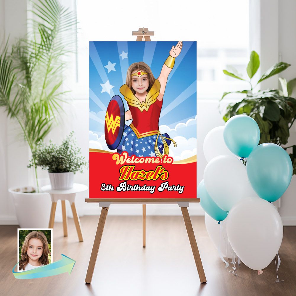Wonder Girl Welcome sign with photo, Wonder Girl welcome party, Wonder Girl Birthday Sign, Wonder Girl Party Entrance Print, Welcome sign themed Wonder Girl. 2303WS