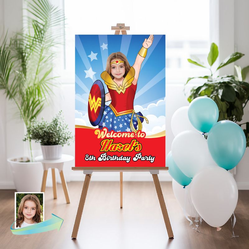 Wonder Girl Welcome sign with photo, Wonder Girl welcome party, Wonder Girl Birthday Sign, Wonder Girl Party Entrance Print, Welcome sign themed Wonder Girl. 2303WS
